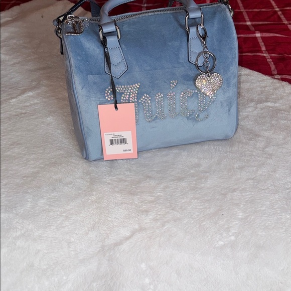 Juicy Couture Light Blue Velvet Satchel Bag with a gold purse charm.. NWT) - Picture 2 of 9
